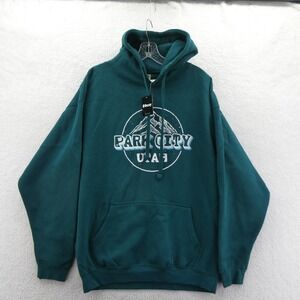 Ouray Hoodie Mens Large Park City Utah Teal Graphic Mountain Fleece Pullover